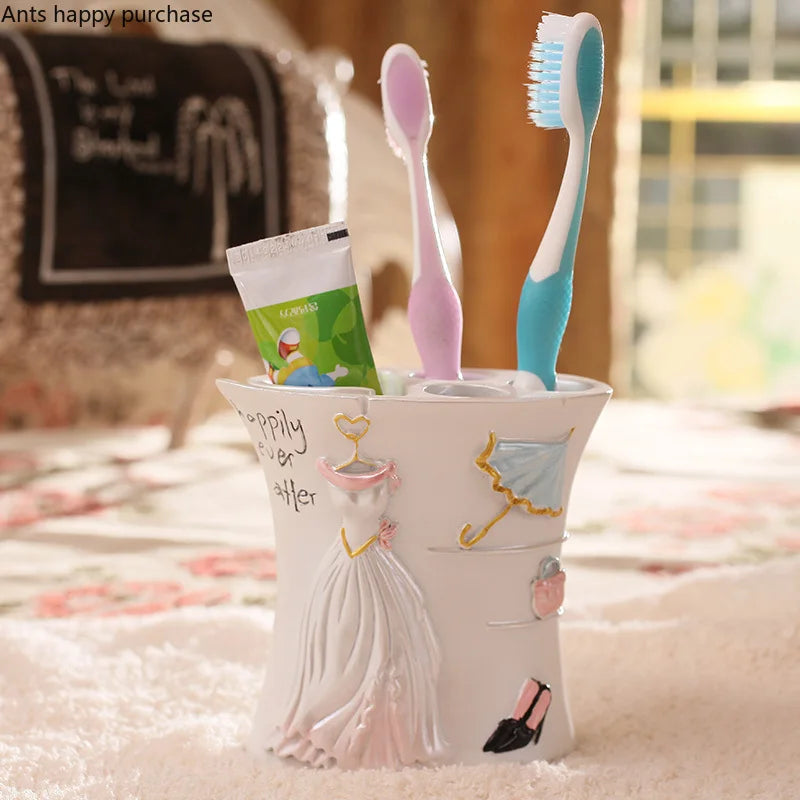 Axya Pink & White Resin Bathroom Wash Set - 5-Piece Essentials