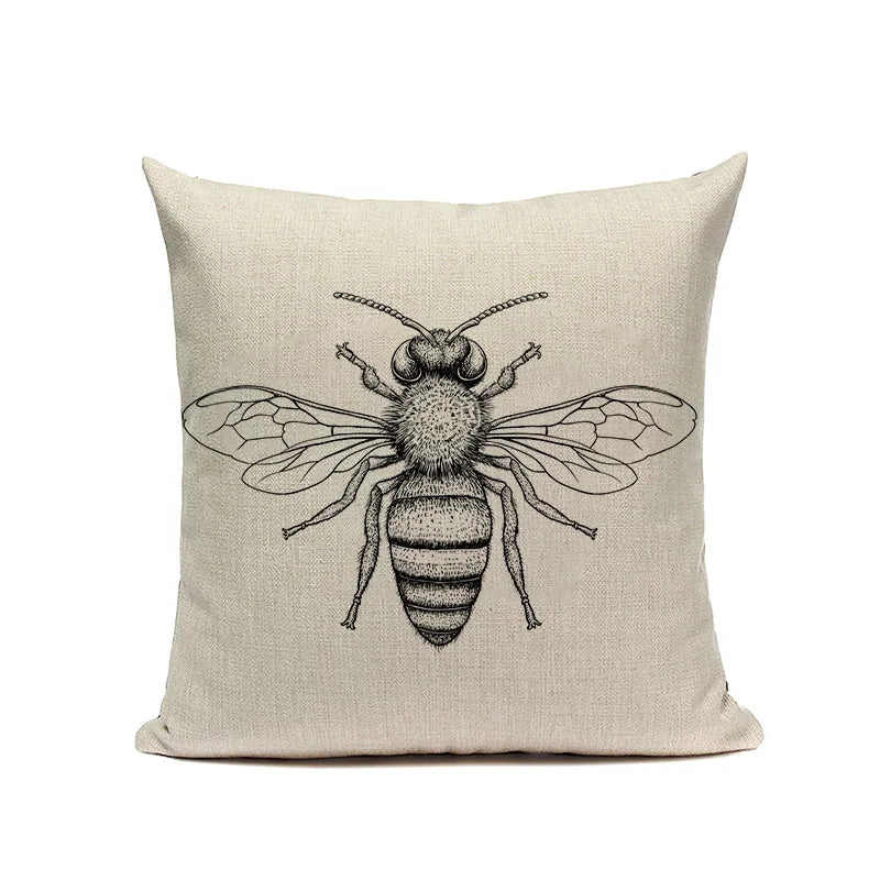 Axyaa Bee Pattern Linen Cushion Cover - Nordic Decorative Throw Pillow Case