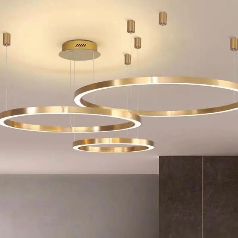 Axyaa Black&Coffee Modern LED Chandelier Brushed Rings Ceiling Light