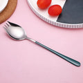 Axyaa Stainless Steel Long Handle Fork Spoon Set for Ice Cream Fruit Salad
