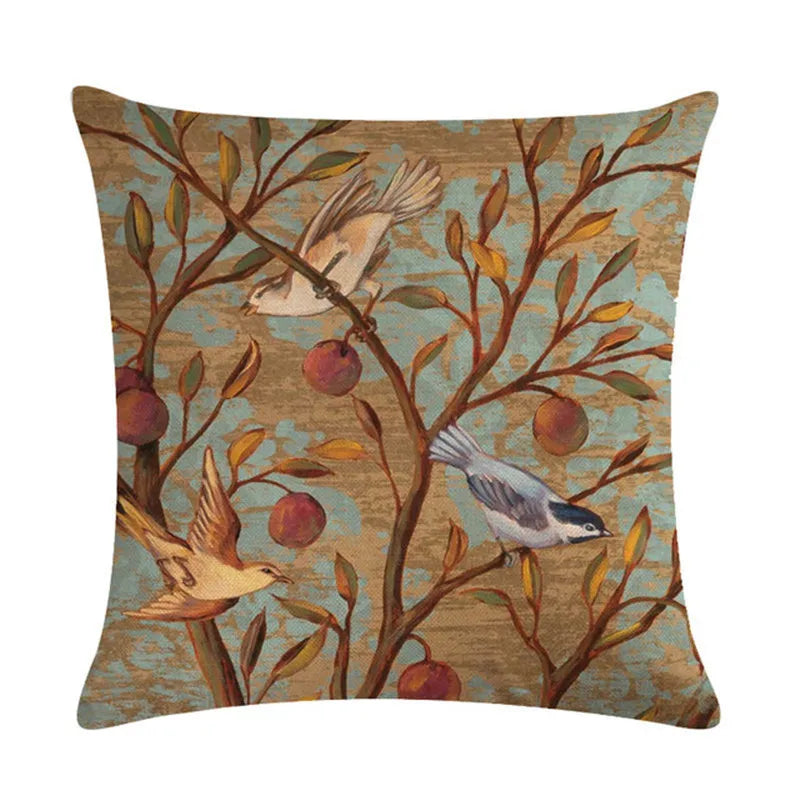 Axyaa Bird Print Cotton Linen Cushion Cover 45X45cm