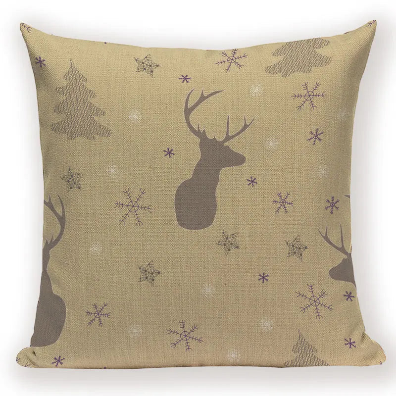 Axyaa Festive Santa Claus Christmas Tree Linen Throw Pillow Case