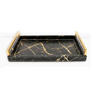 Axya Marbled Leather Tray with Metal Handle - Decorative Home Service Plate