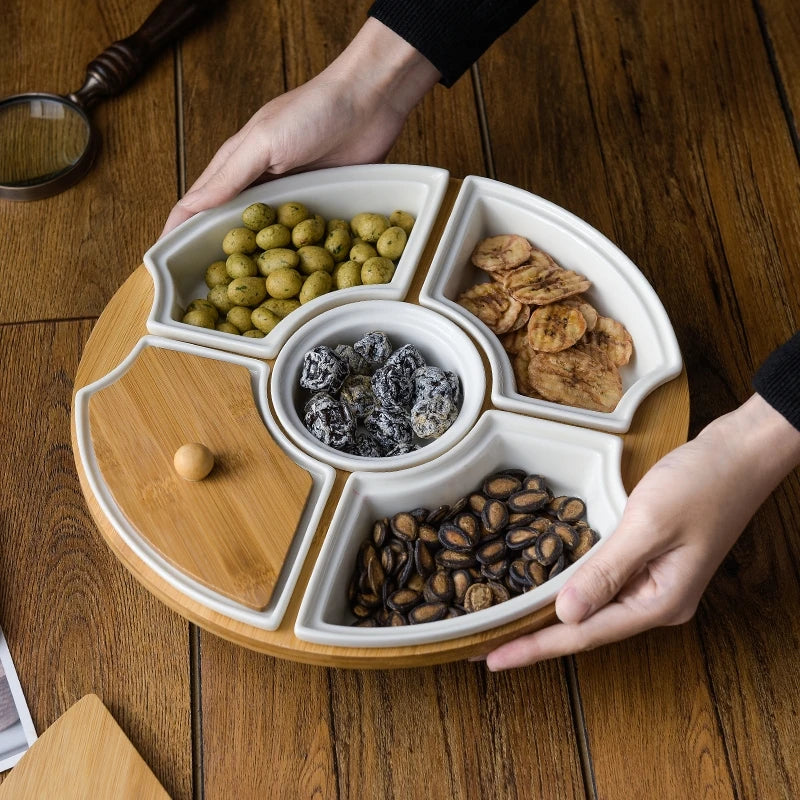 Axya Ceramic Rotating Snack Tray with Lid