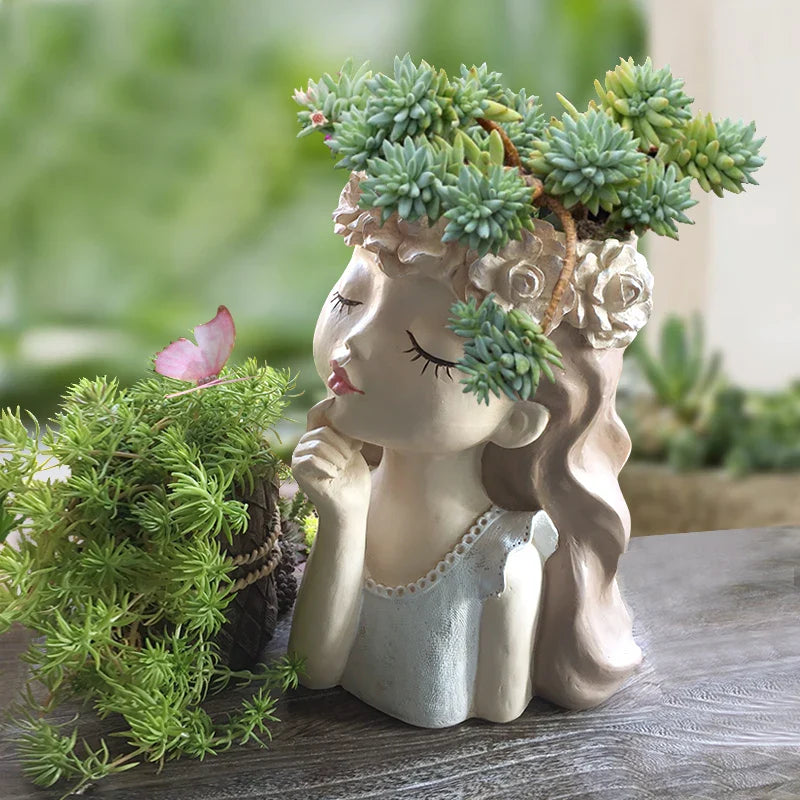 Axya Girl Sculpture Resin Vase: Creative Home Decor & Gift
