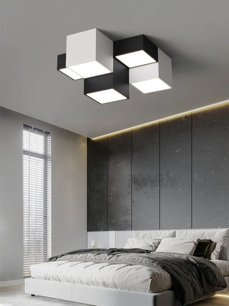 Axyaa Black & White Contrast Ceiling Lamp - Modern Master Bedroom Lighting