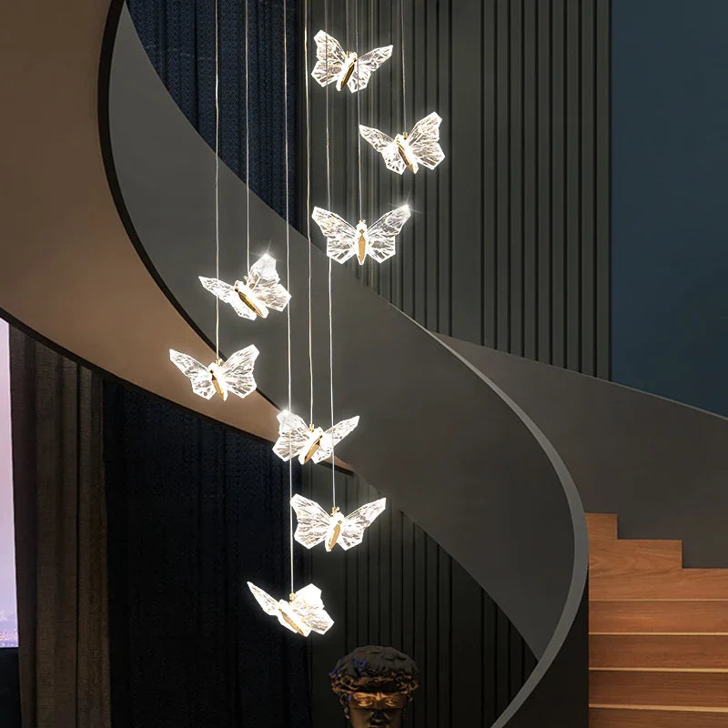 Axyaa Butterfly Ladder Pendant Chandelier - Loft Decor Interior Lighting Stair Lamp