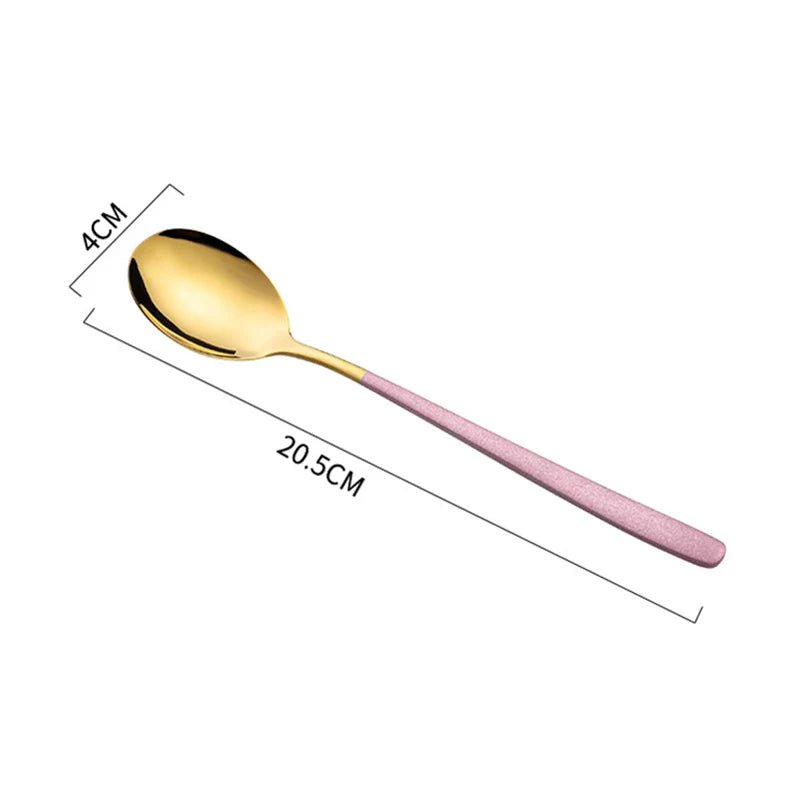 Axyaa Stainless Steel Golden Teaspoons with Long Handle - Kitchen Tableware