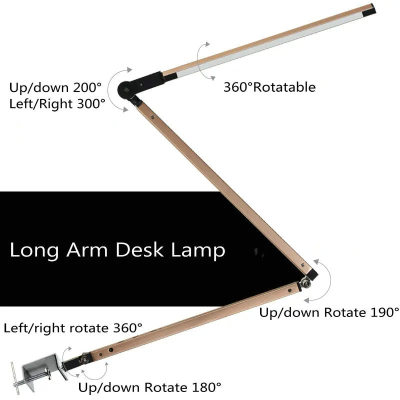 Axyaa Adjustable LED Clip Desk Lamp with Touch Dimmer and Flexible Arms