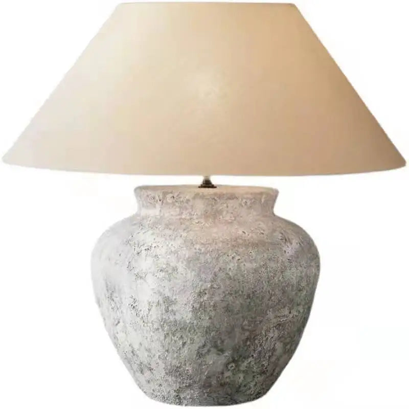 Axyaa Retro Ceramic Table Lamp with Handmade Linen Shade
