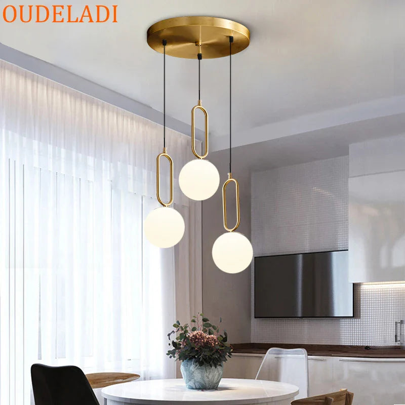 Axya Glass Ball Brass Pendant Lamp - Modern Nordic LED HangLamp