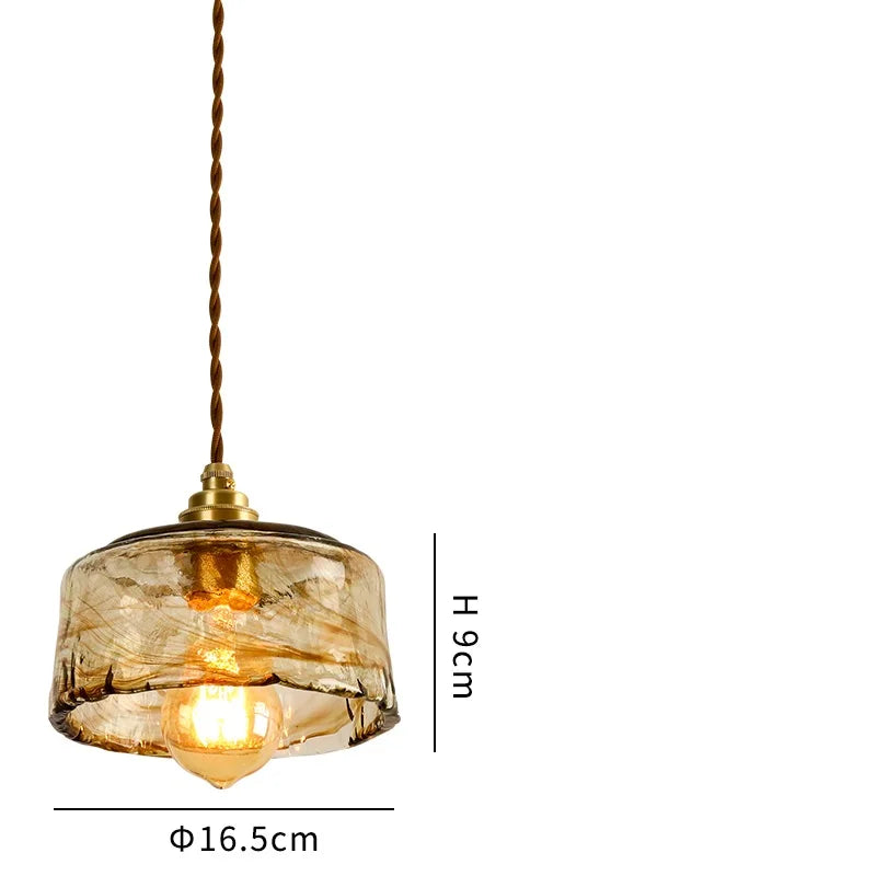 Axyaa Wood Copper Pendant Lights Glass Japanese Style Edison Hanging Lamp