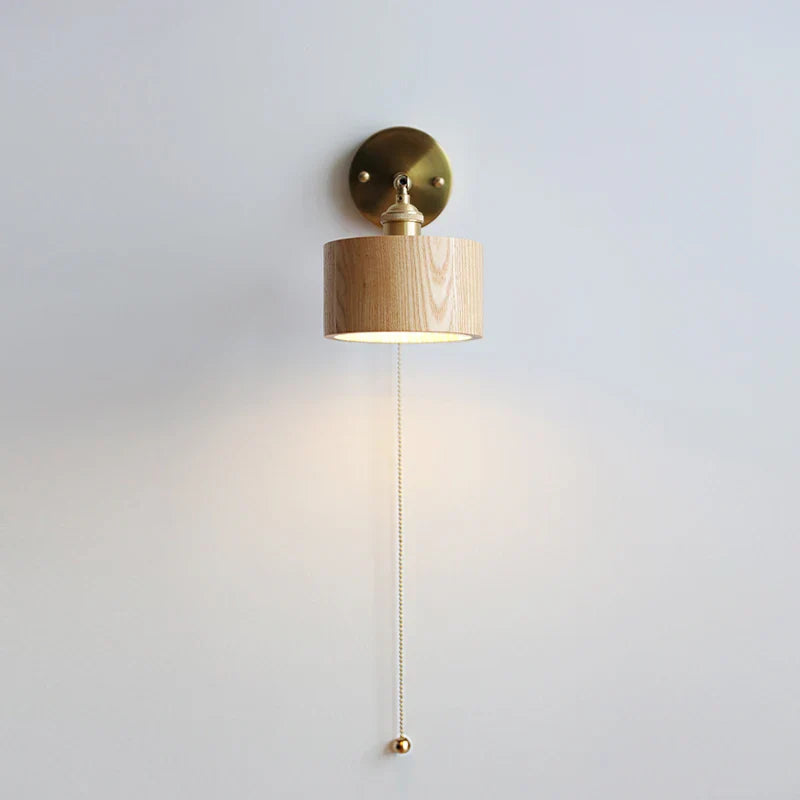 Axyaa Nordic LED Wall Lights with Pull Chain Switch, Walnut Finish