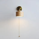 Axyaa Nordic LED Wall Lights Pull Chain Switch Wooden Sconce for Home Bedroom Living Room