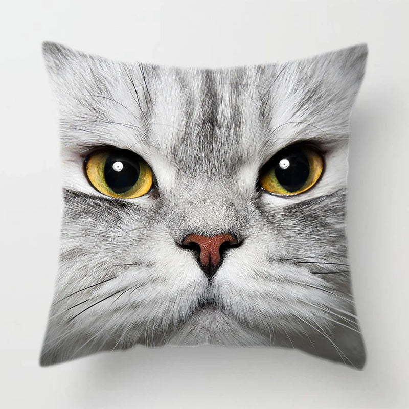 Axyaa Cat Face Print Throw Pillow Cover for Home Sofa Decor