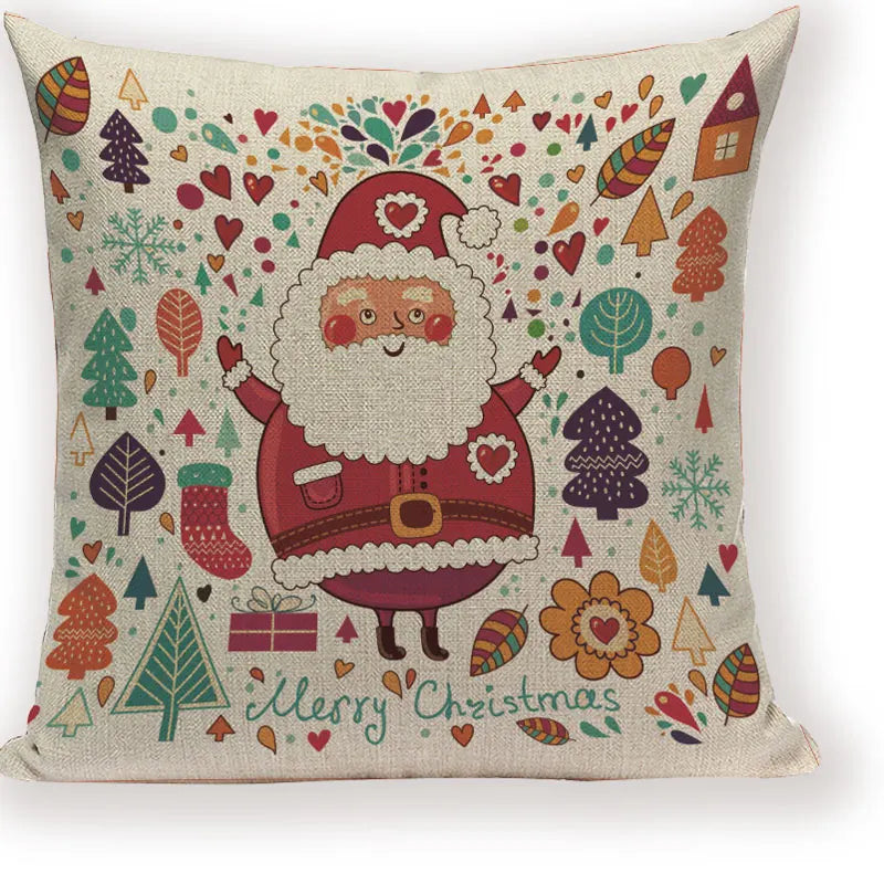 Axyaa Festive Santa Claus Christmas Tree Linen Throw Pillow Case