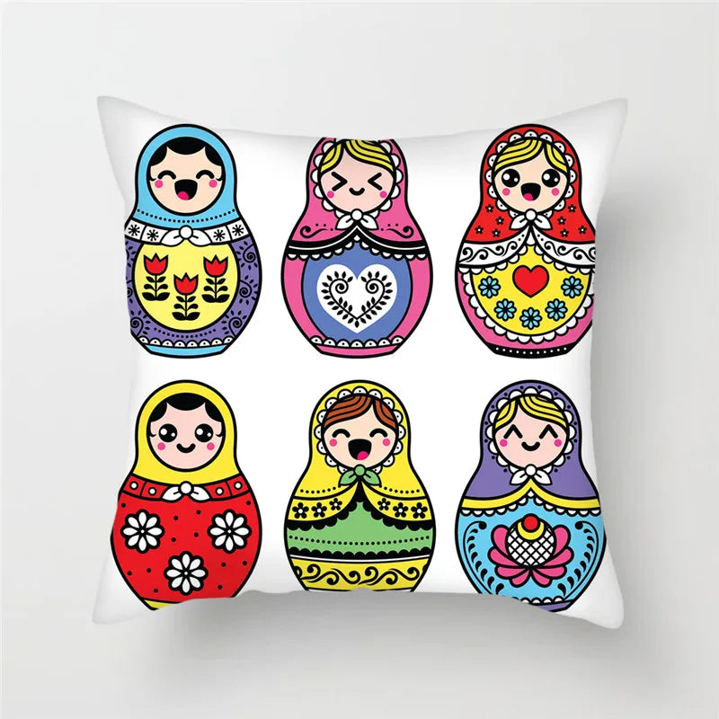 Axyaa Cartoon Doll Pattern Polyester Cushion Cover for Home Decor
