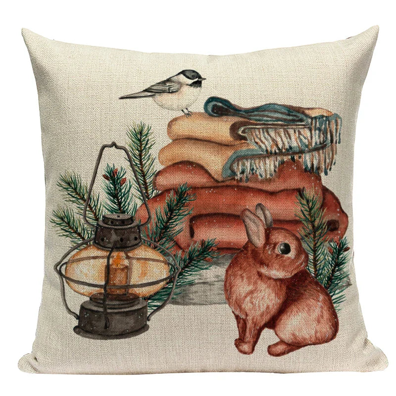 Axyaa Christmas Deer Snowman Cartoon Cushion Cover - Festive Decor Pillowcase