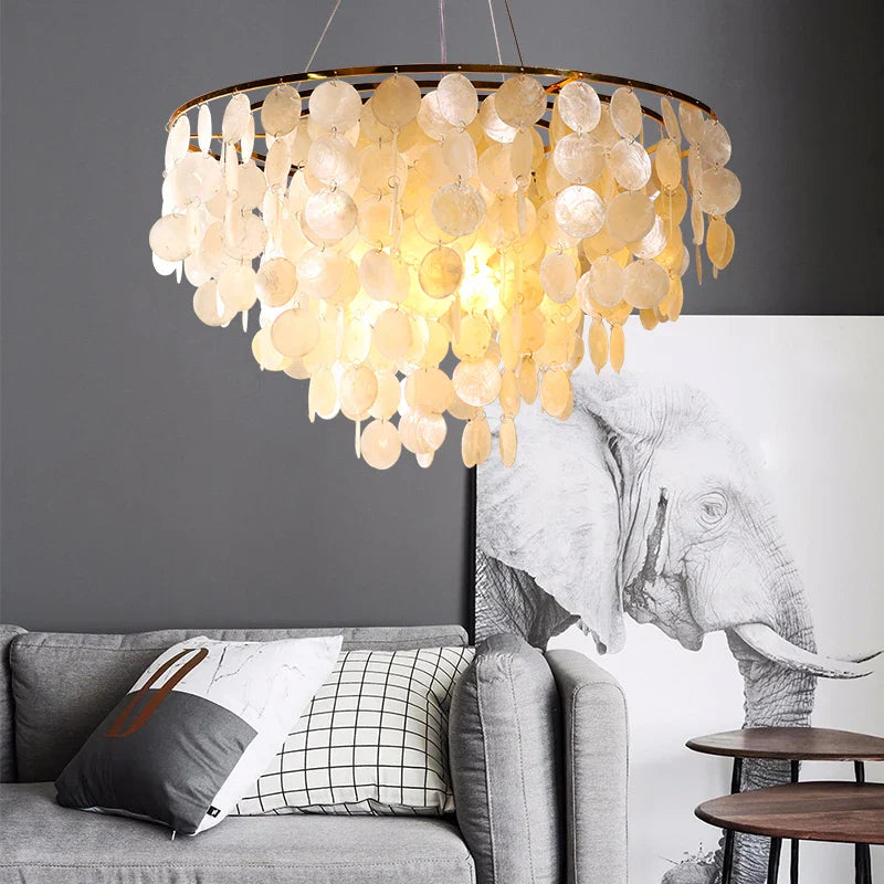 Axyaa Nature Shell Chandelier Chrome Light for Bedroom Kitchen Living Room