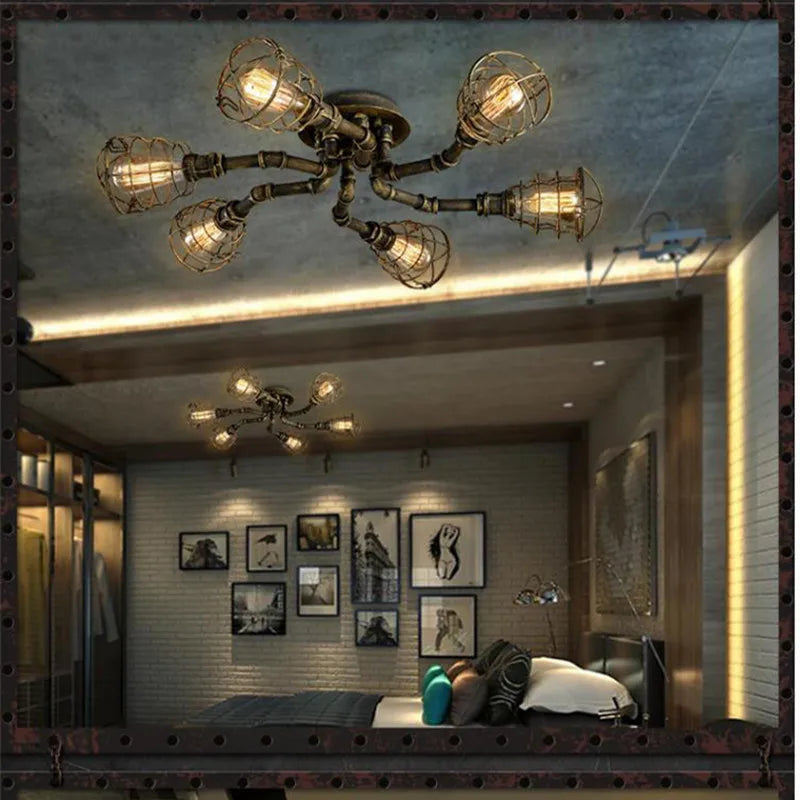Axyaa Waterpipe Edison Chandelier: Vintage Industrial Loft Bar Cafe Dining Room Light
