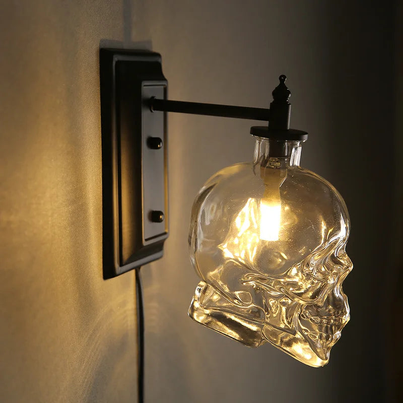 Axyaa Skull Bones Glass Bottle Wall Lamps - Industrial Retro Lighting for Restaurant and Bar