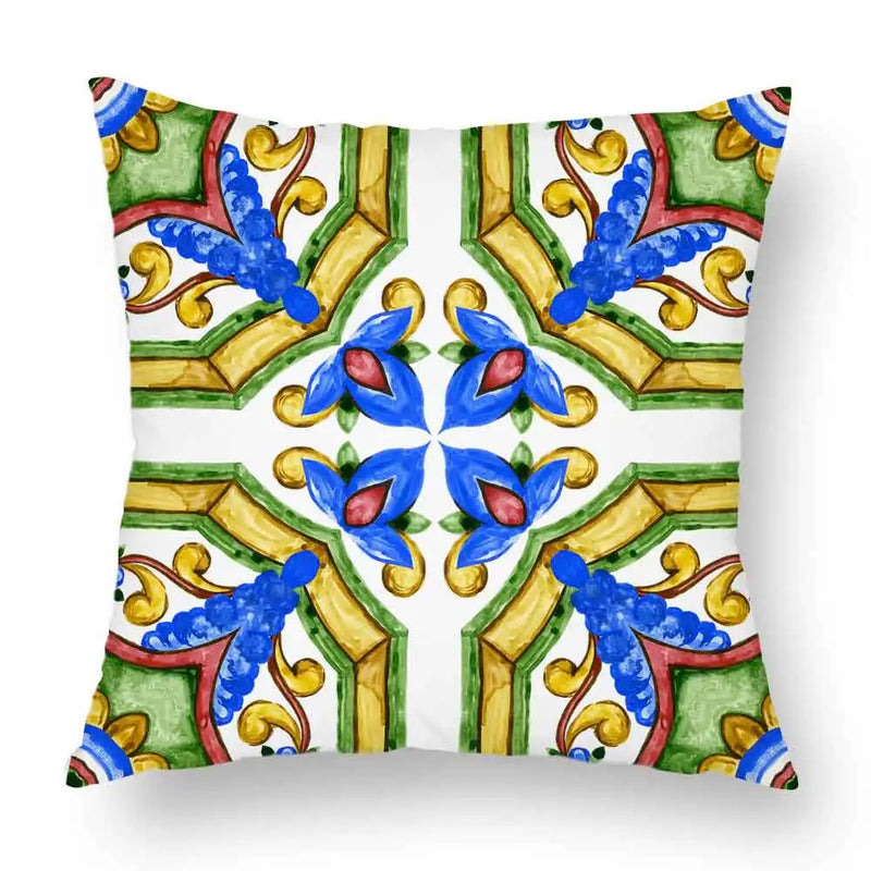 Axyaa Watercolor Geometric Flowers Polyester Cushion Cover Sofa Throw Pillow Cover