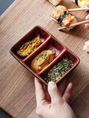 Axya Ceramic Japanese Sushi Sauce Dish Set with Three Grids and Rectangular Shape