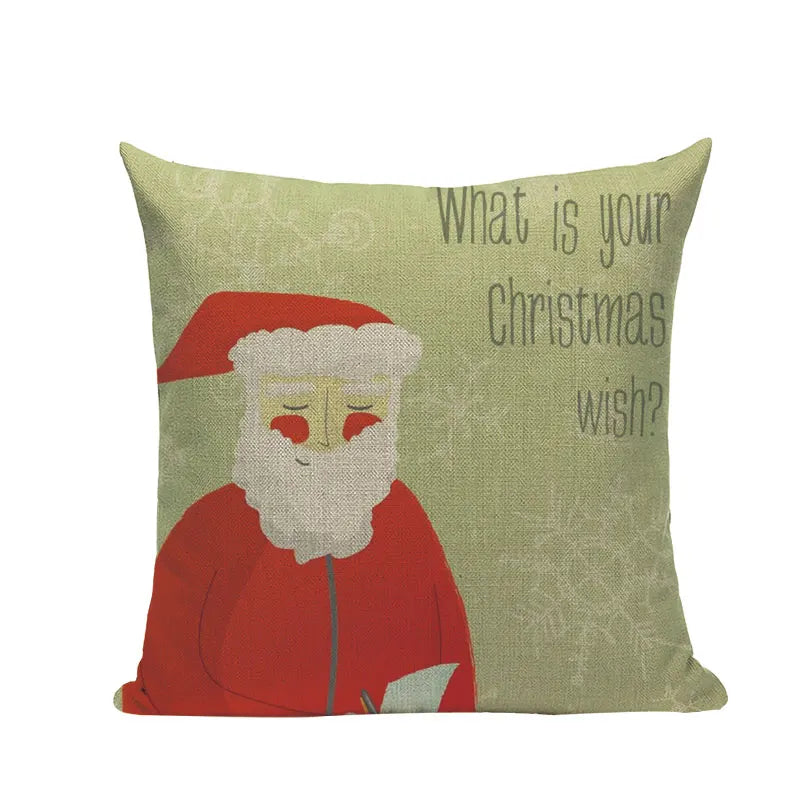 Christmas Santa Deer Pattern Cushion Cover for Festive Home Decor - Axyaa