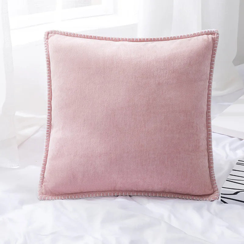 Chenille Cushion Cover with Fringe in Pink Grey Mustard Yellow for Home Sofa Bed Decor 45x45cm