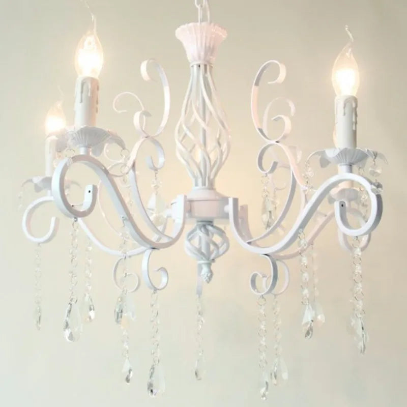 Axyaa White Crystal Chandelier Ceiling Lamp - Elegant Wrought Iron Fixture