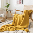 Axyaa Yellow Knit Throw Blanket with PomPom Tassels - 50"x62"