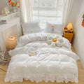 Axyaa Pink Lace Ruffle Bedding Set - Kids Duvet Cover, Bed Skirt, Sheet & Pillowcase