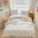 Axyaa Pink Lace Ruffle Bedding Set - Kids Duvet Cover, Bed Skirt, Sheet & Pillowcase