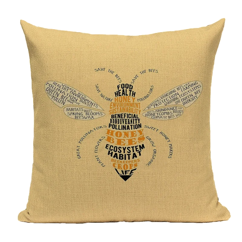 Axyaa Bee Pattern Linen Cushion Cover - Nordic Decorative Throw Pillow Case