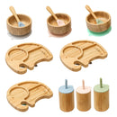 Axya Elephant Wooden Dinner Plate Set with Silicone Suction Cup