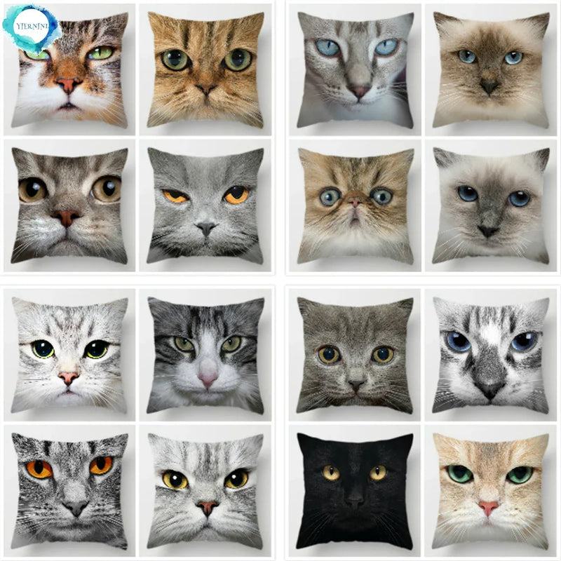 Axyaa Cat Face Print Throw Pillow Cover for Home Sofa Decor