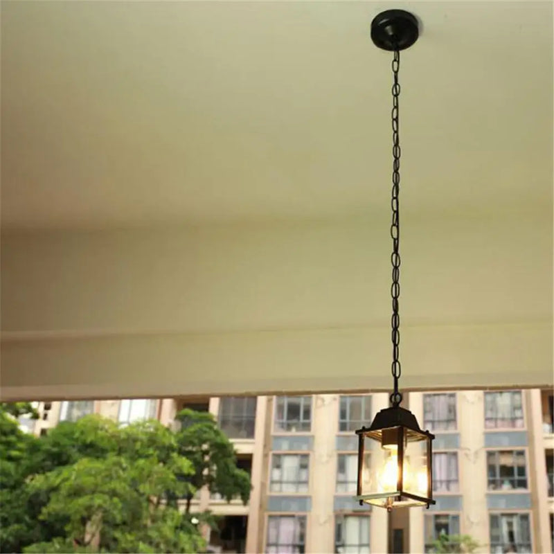 Axyaa Black E27 Outdoor Ceiling Pendant Light Clear Glass Shade for Exterior Entryway