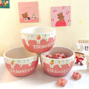 Axyaa Sweet Strawberry Ceramic Bowl for Girls - Ideal for Ice Cream, Dessert, Fruit Salad