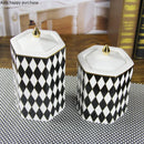 Axya Geometric Black & White Grid Ceramic Storage Jar with Cover