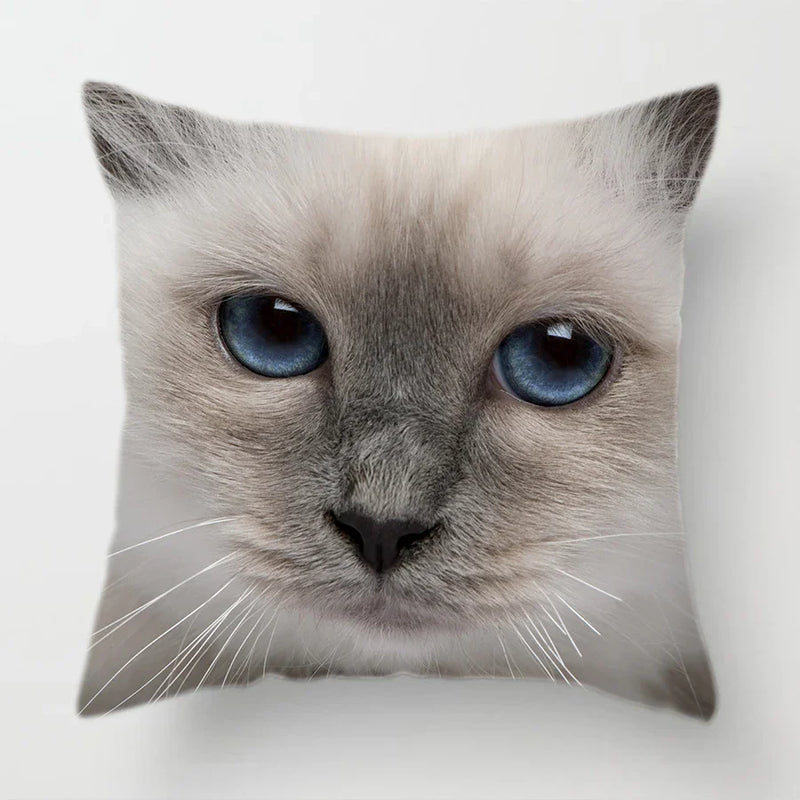 Axyaa Cat Face Print Throw Pillow Cover for Home Sofa Decor