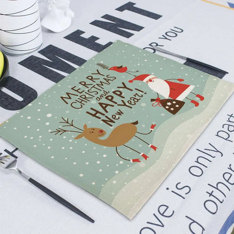 Axyaa Christmas Retro Fabric Napkins Set - Festive Table Decor for Home & Restaurant