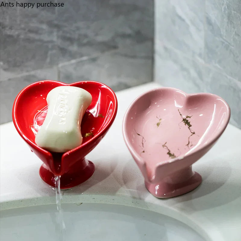 Ceramic Heart Soap Dish with Drain Rack by Axya: Bathroom Storage Shelf