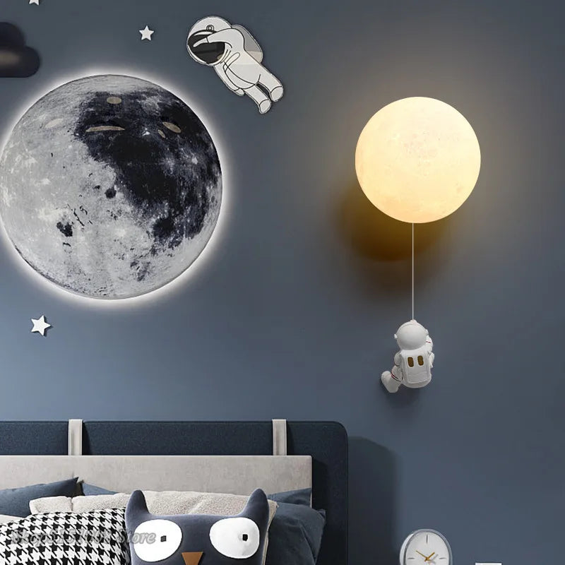 Axyaa Creative Astronaut & Moon Wall Lamp for Kids' Bedroom