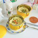Axyaa Double-layer Stainless Steel Ramen Noodles Bowl With Lid, Cute Kitchen Tableware