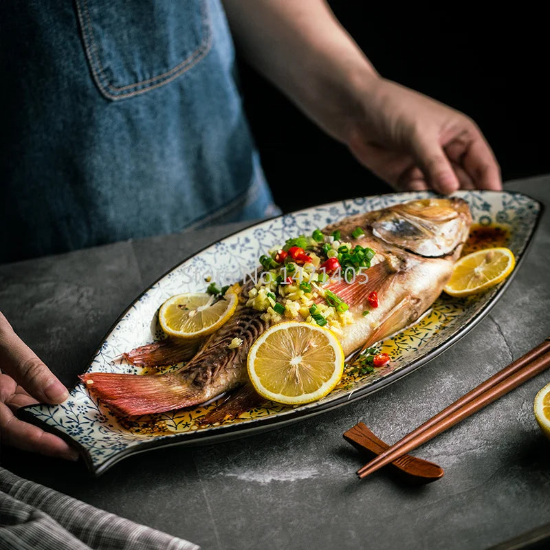 Axyaa Creative Japanese Fish Ceramic Plate - Elegant Dining Presentation