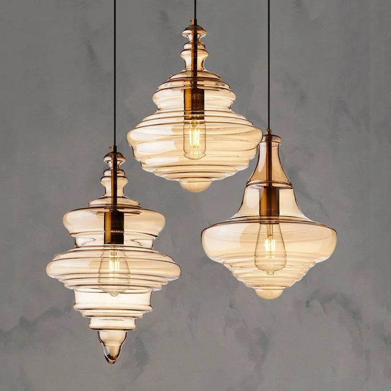 Axyaa Retro Glass Pendant Light for Dining Room, Restaurant, Bar - Staircase Hanging Lamp