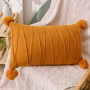 Axyaa Knit Pompoms Cushion Cover Rectangle for Home Sofa Decor