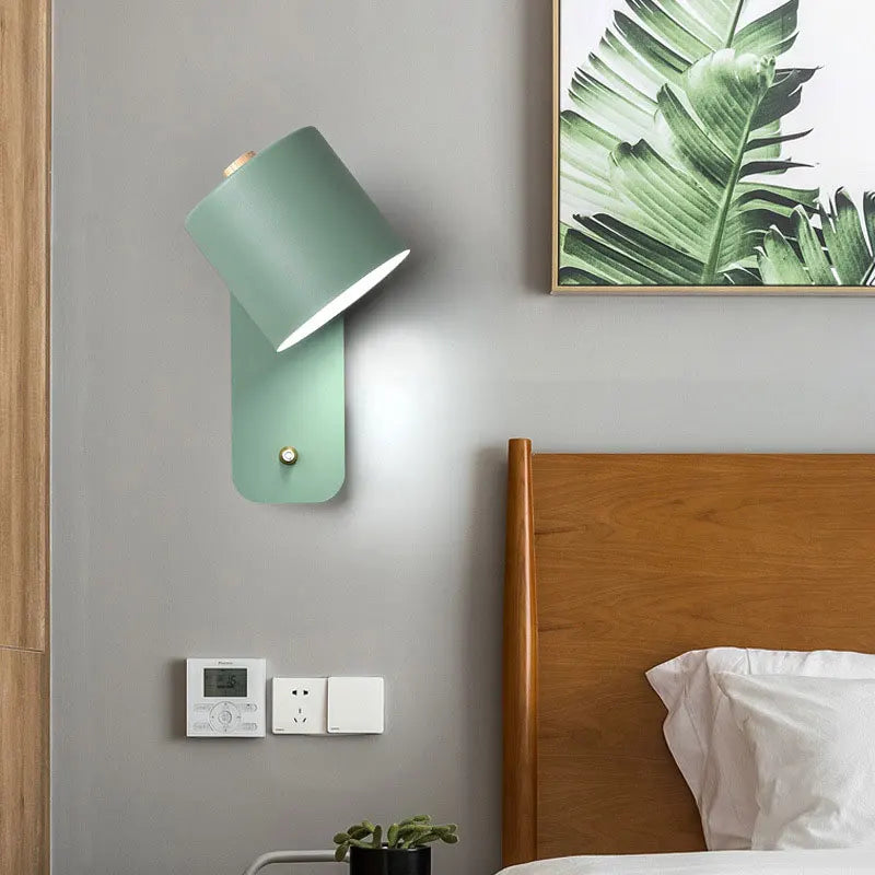 Axyaa Nordic LED Wall Light Iron Wood Lamp for Bedroom and Study