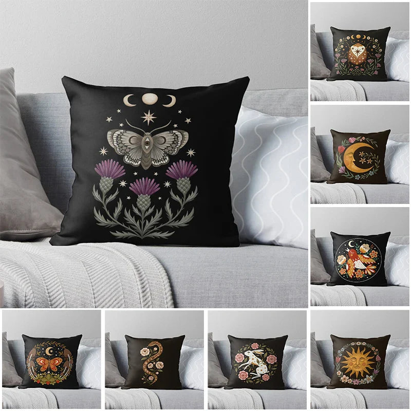 Nordic Cushion Cover 18x18 Black Double Side Printed Pillow Cover for Living Room Sofa by Axyaa