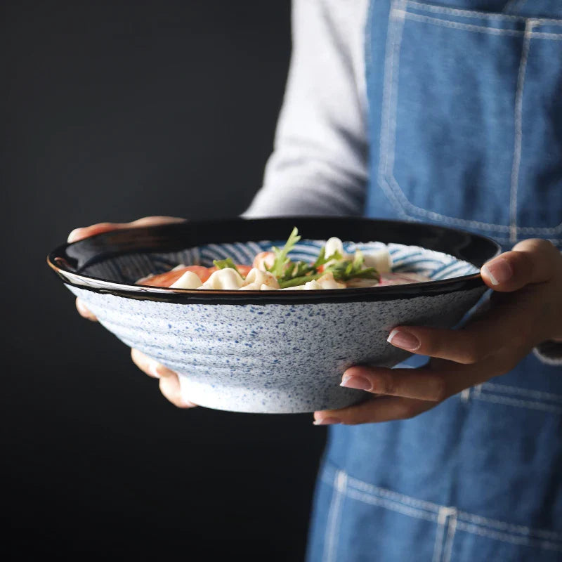 Axya Sea Wave Ceramic Noodle Bowl - Large Japanese Soup Ramen Bowl